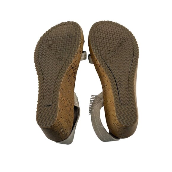 Skechers Cali Womens Wedge Sandals Size 8.5 Beige Textile Upper Luxe Foam - Picture 4 of 8